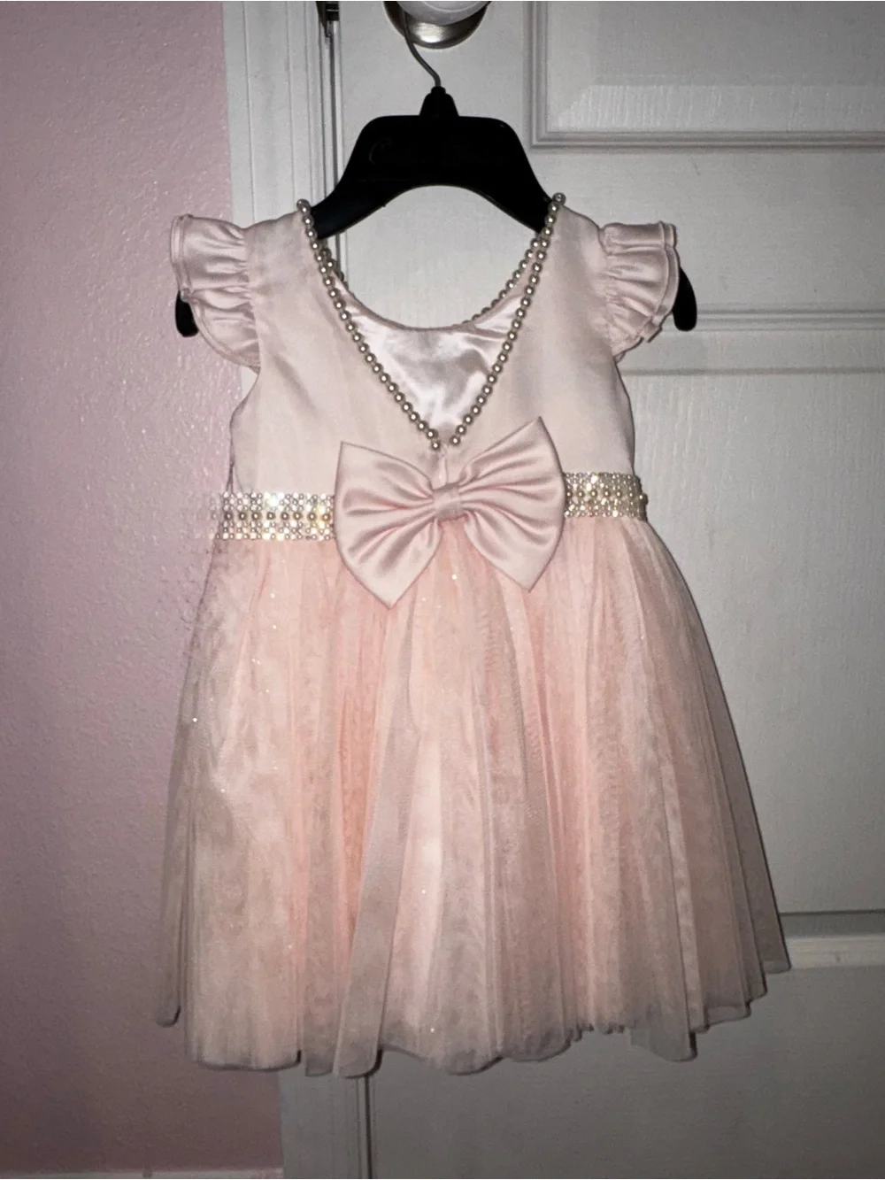 Couture Princess Pearl-Trim Pink Tulle Party Dress for Girls